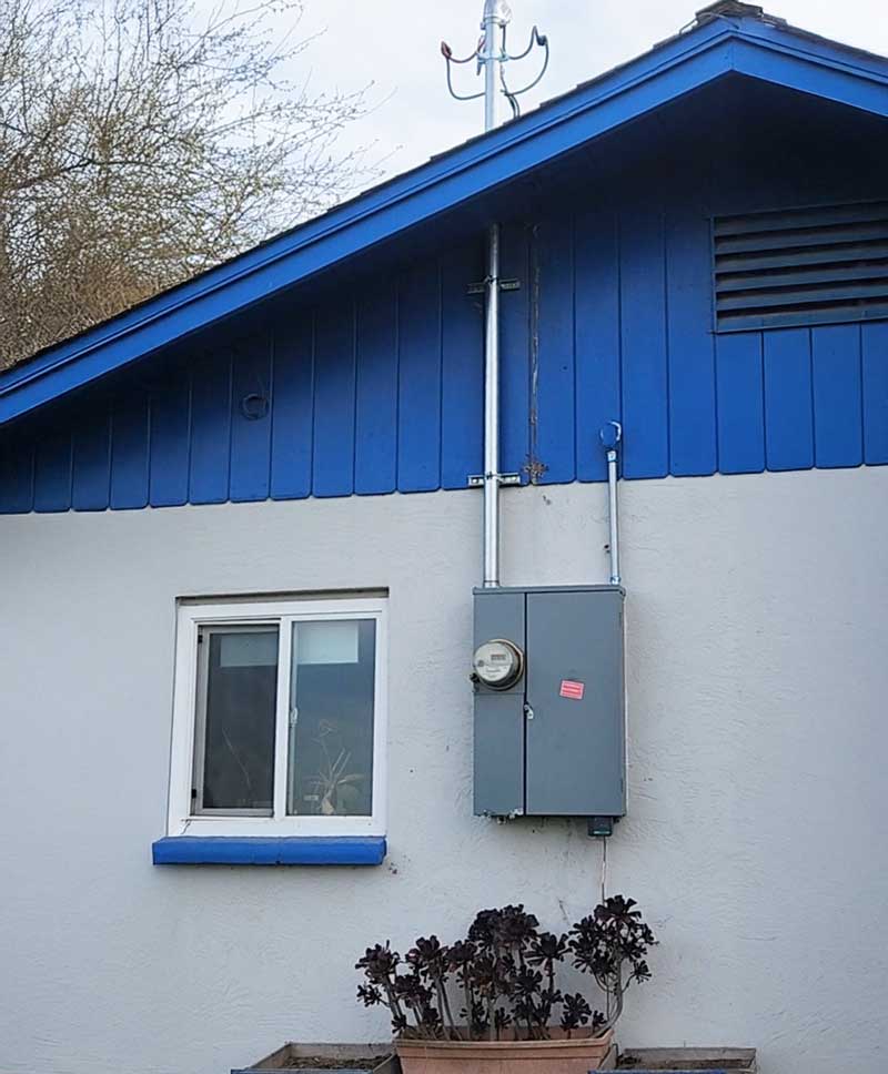a house with a blue door